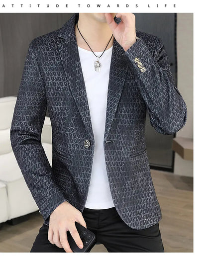 Blazer Autumn and Winter Men Fashion Outdoor Wedding Slimming Business Versatile Printed Casual Korean-style Formal Wear Blazer