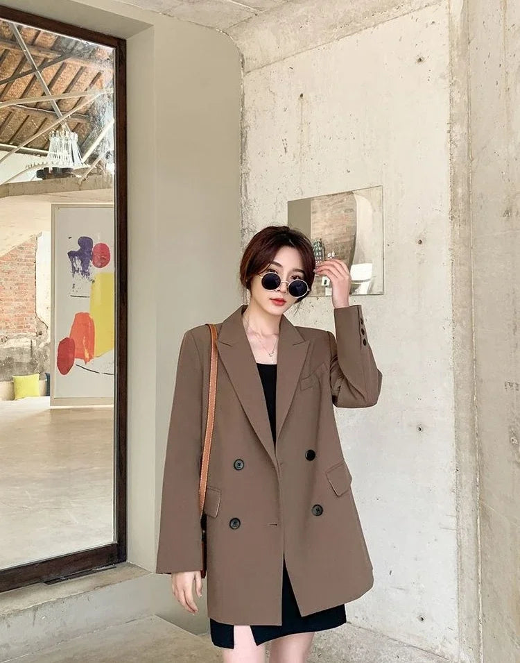 New Arrival 2025 Spring Autumn Women's Korean Loose Blazer Mid Length Solid Color Design Sense Versatile Daily Wear Student Look