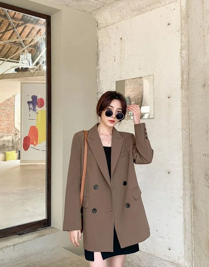 New Arrival 2025 Spring Autumn Women's Korean Loose Blazer Mid Length Solid Color Design Sense Versatile Daily Wear Student Look