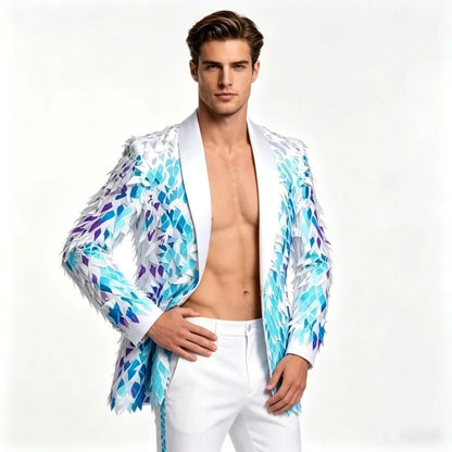 Men's Shiny Sequins Blazer Jacket Creative Party Tuxedo Male Singer Host Stage Performance Groom Wedding Club Blazer Stage Wear