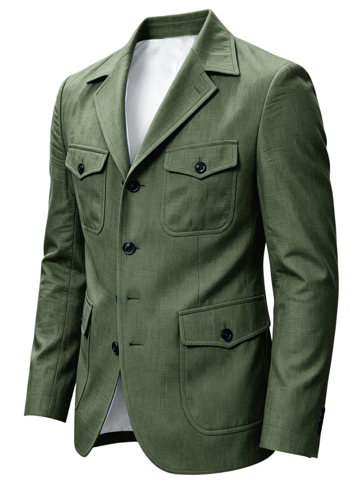 Men's Linen Safari Blazer Four Flap Pockets Slim Soft Jacket Casual Business Coat For Street Outdoor Vacation Party Daily Travel
