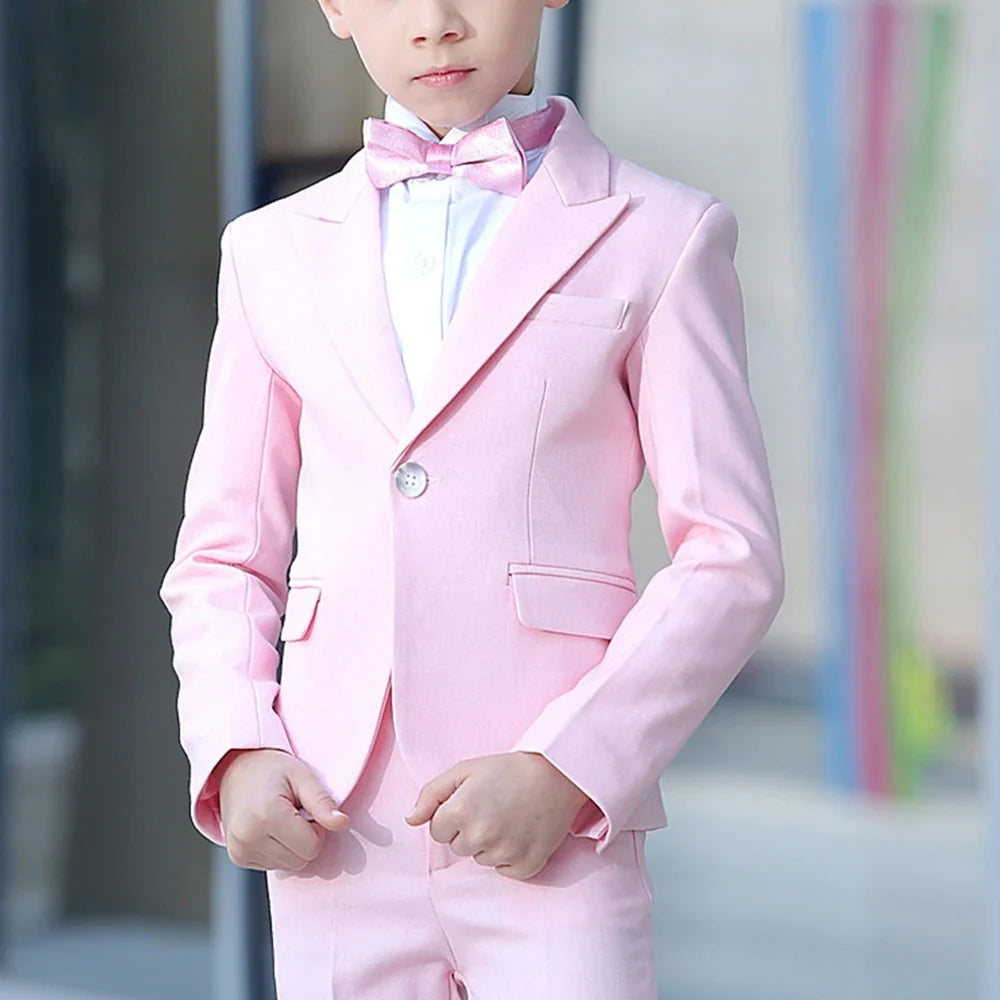 Summer Pink Suits for Boys Solid Color 2 Piece Peak Lapel One Button Blazer Sets Formal Party Wedding Slim Fashion Kids Suits