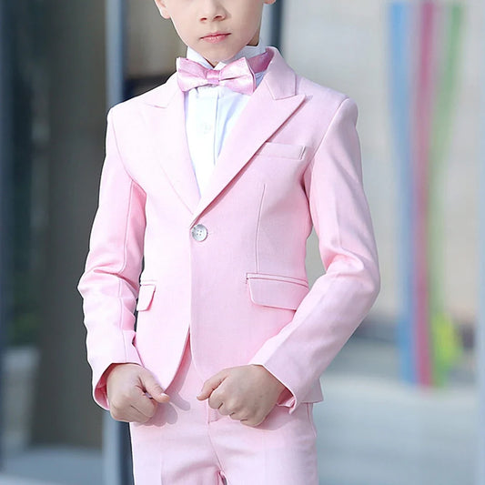 Summer Pink Suits for Boys Solid Color 2 Piece Peak Lapel One Button Blazer Sets Formal Party Wedding Slim Fashion Kids Suits