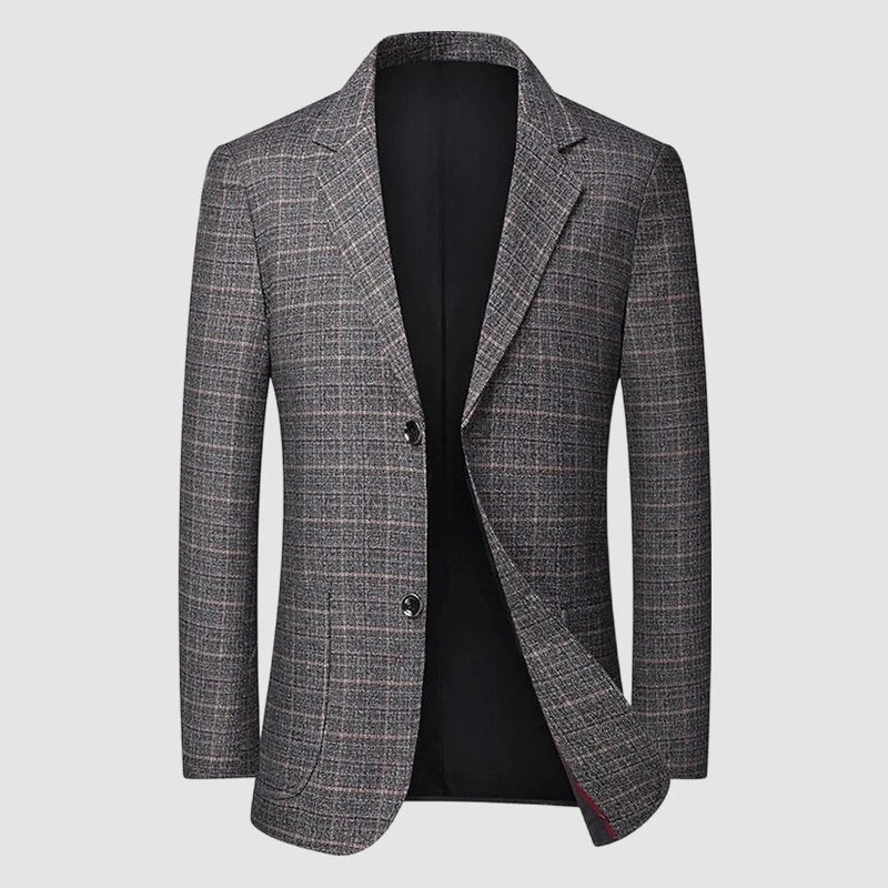 High-End Men's Fashionable Grid Suit Jacket Versatile Trendy Elderly Men's Single-Breasted Elegant Outerwear