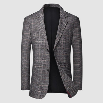 High-End Men's Fashionable Grid Suit Jacket Versatile Trendy Elderly Men's Single-Breasted Elegant Outerwear