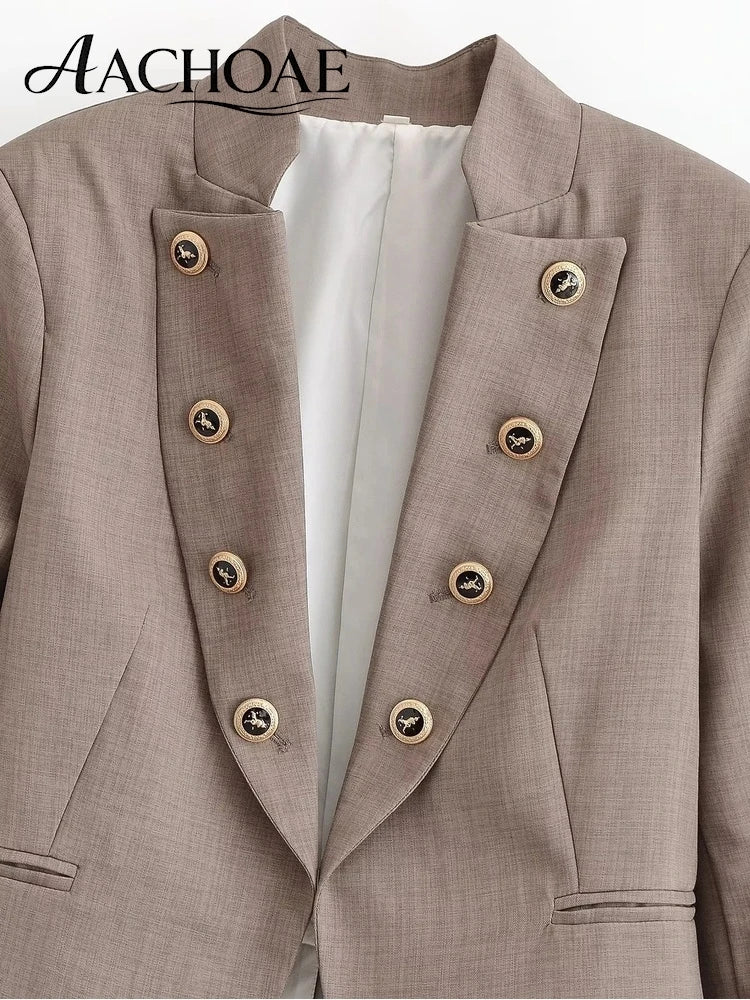 Elegant Women Cropped Blazer Jacket Double Breasted Button Slim Fit Short Suit Coat Office Lady Chic Tailored Blazer Top