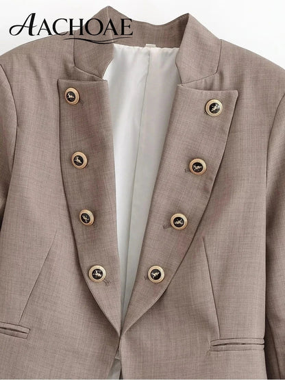 Elegant Women Cropped Blazer Jacket Double Breasted Button Slim Fit Short Suit Coat Office Lady Chic Tailored Blazer Top
