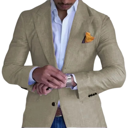 Men's Slim Fit Linen Suit Jacket – Single Button Peak Lapel for Wedding & Beach Events