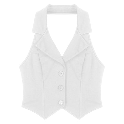 Women's Halter Sleeveless Vests V-Neck OL Work Wear Suits Waistcoat for Office Ladies Commuting Street Clothes Elegant Vest