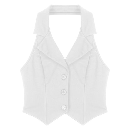 Elegant Women's Halter Vests Sleeveless Suits Waistcoat Mujer OL Office Ladies Crop Top for Business Commuting Formal Clothes