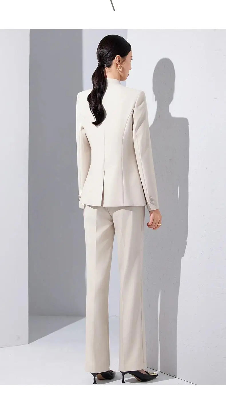 Elegant Single Button Blazer Suit Pant Sets for Women 2 Pieces Business Formal Office Outfit Autumn Plus Size Jacket Trousers