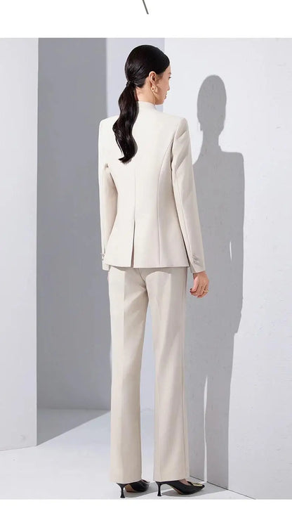 Elegant Single Button Blazer Suit Pant Sets for Women 2 Pieces Business Formal Office Outfit Autumn Plus Size Jacket Trousers