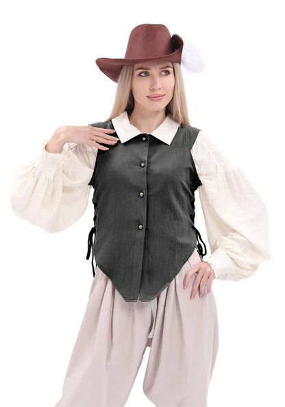 Women Pirate Vest Medieval Costumes Adult Halloween Renaissance Vest Black Bard Vest Top Bodice
