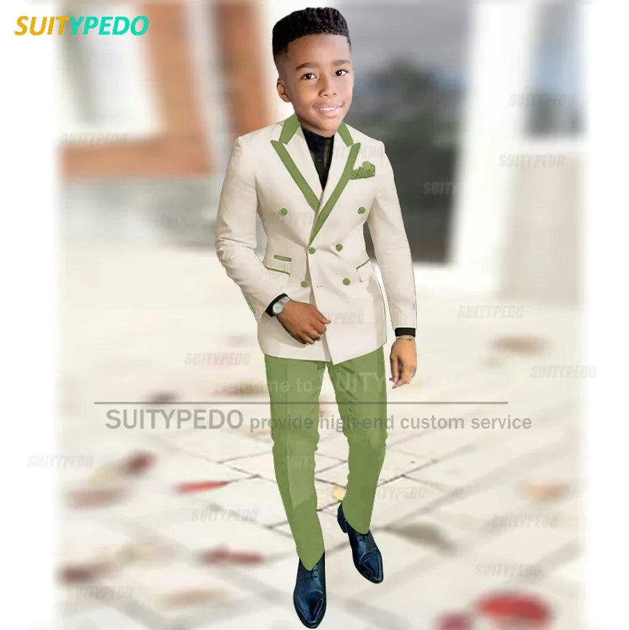 Fashion Suit For Boys Evening Dinner Tailor-made High Quality Outfits Fashion Children Double Breasted Blazer Pants Two Pieces