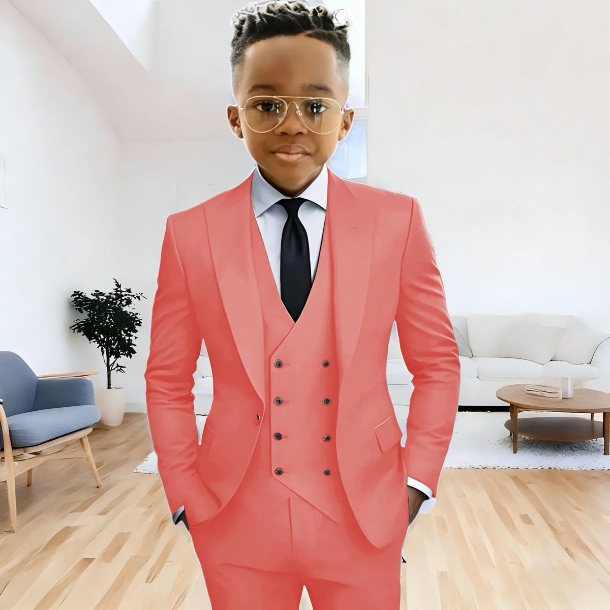 Dark Green boy's suit 3-piece jacket vest pants Peaked lapel slim fit attire for wedding prom dinner party custom kids tuxedo