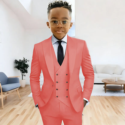 Dark Green boy's suit 3-piece jacket vest pants Peaked lapel slim fit attire for wedding prom dinner party custom kids tuxedo