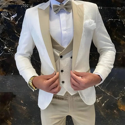 Elegant Jacquard Men's Suits Slim Fit 3 Pieces Blazer+Vests+Pants for Party Prom Tuxedos Business Set Wedding Men Clothes Outfit