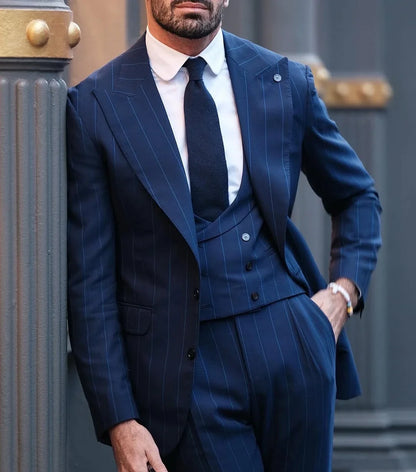 Formal Men's Suit 3 Pieces Blazer Pants Pointed Lapel Business Buckle Work Wear Modern Wedding Groom Groomsman Customized