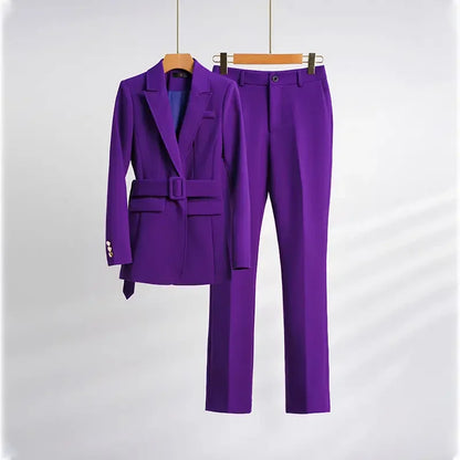 Fashion High-quality Office Suit Purple Jacket and Trousers 2-piece Set 2025 New Waist Suit Temperament Suits for Women HJLZBW