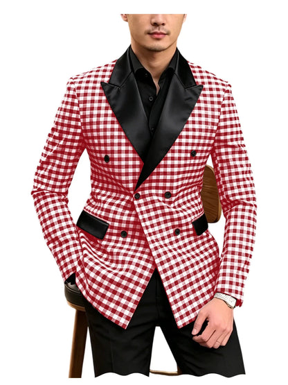 Men's Checkered Double Breasted Blazer Tailored Slim Fit Formal Jacket For Wedding Groom Cocktail Event Prom Dinner Party Coat