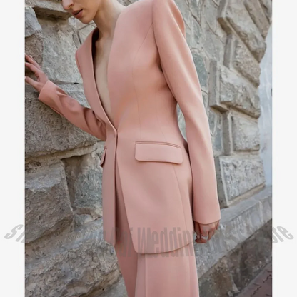 Fashion Trendy Women Suits Deep V-Neck Single Button Straight Fit Modern Elegant Female Outfit for Party Office Lady Luxury Suit