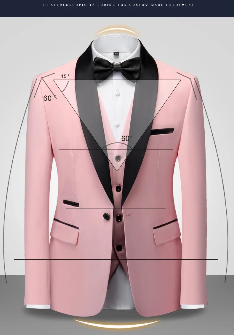 Men's Slim Fit Formal Suit Set – Blazer, Vest & Pants for Weddings & Parties