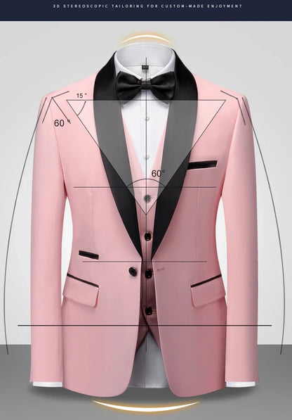 Men's Slim Fit Formal Suit Set – Blazer, Vest & Pants for Weddings & Parties