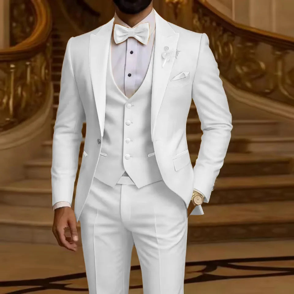 Costume 3 pièces pour homme Coupe ajustée Revers cranté Smoking de marié Garçon d'honneur Mariage Blazer Gilet Pantalon Ensemble Tenues pour hommes