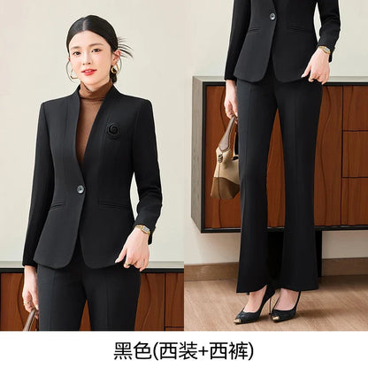Fashionable professional women's two-piece trousers + suit jacket, slim and elegant. 2025 autumn winter new styles