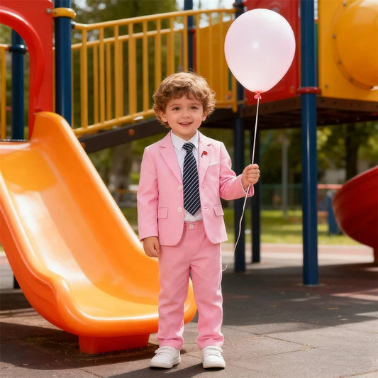 Boys Suit Set Rose Embroidery 3-Piece Formal Tuxedo for Toddlers & Kids Wedding Communion Pink Blue