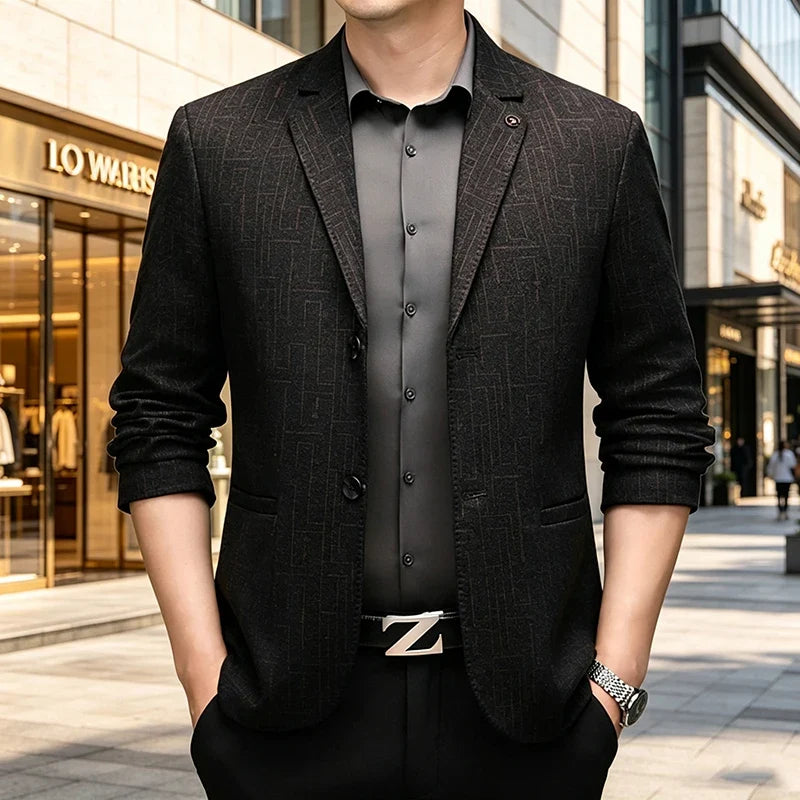 Men's Smart Casual Blazer Single Breasted Dark Pattern Coffee & Grey Spring Autumn