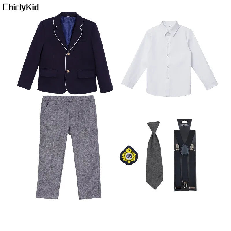 Kids Japanese Navy Jacket Suit Dress School Uniforms Girls British Boys Blazer Formal Outfits Chidren Student Clothes Class Sets