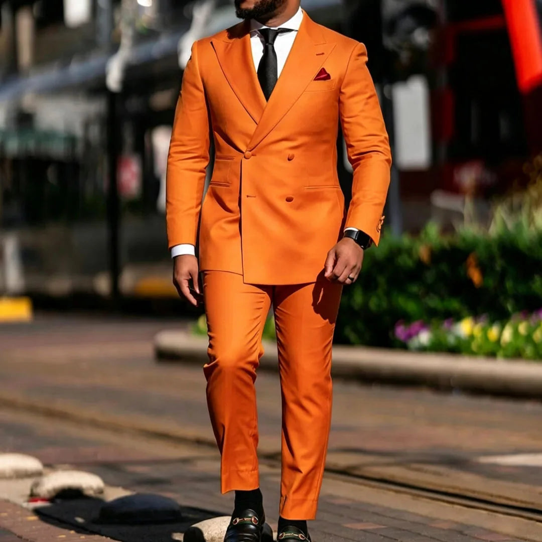 Men Suit Yellow 2 Pieces Double Breasted Solid With Lapel For Wedding Groom Banquet Party Prom Business Work Office Jacket Pants