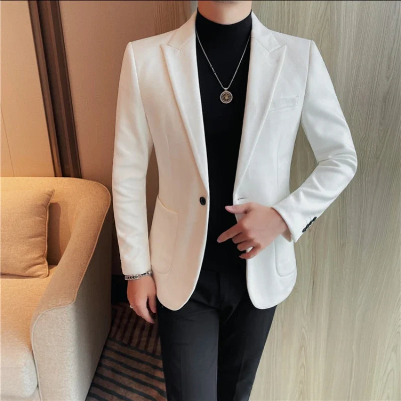 2024 Autumn Winter Men's Suede Suit Jacket High End Business Casual Blazers Slim Fit Wedding Groom Street Wear Social Dress Coat