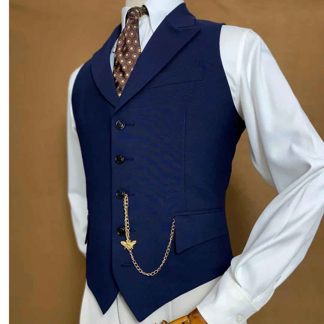 Men's Vest with Lapel Single Breasted Solid Waistcoat for Wedding & Formal Occasions