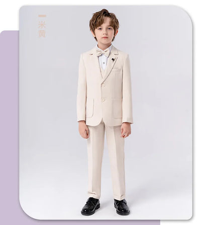 Gentleman Kids Slim 4Pieces/Set Jacket Vest Pants Bowtie Party Dress Children Ceremony Photograph Suit Boys Performance Costume