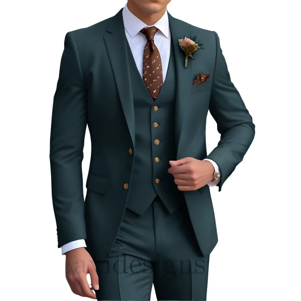 Elegant Men's Wedding Tuxedo Slim Blazer Pants Vest 3 piece Suit XS-5XL Custom Youth Suit 2025 New Style Suits