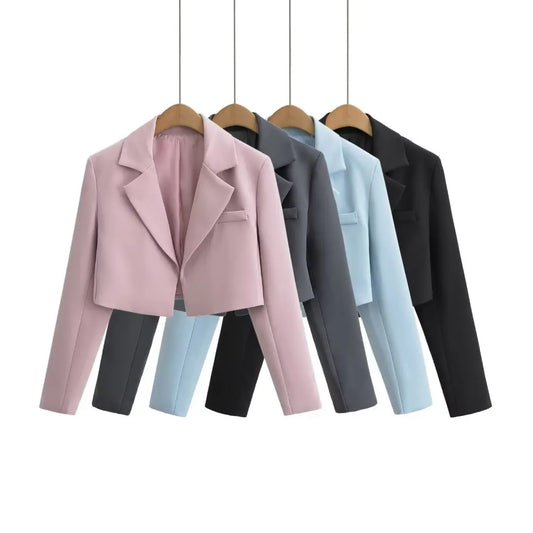 Women Pink Blazer Y2k 2000s Vintage Suit Coat Korean Style Loose Vintage Casual Cropped Jacket Outerwear for Women Spring Autumn