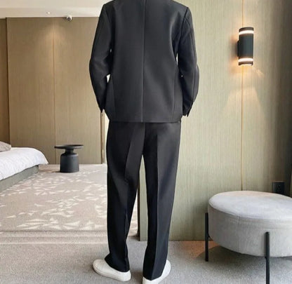 Men's Spring Autumn Casual Blazer Set Korean Slim Fit Lightweight Loose Smart Chic Suit Jacket Fashion Trendy Top