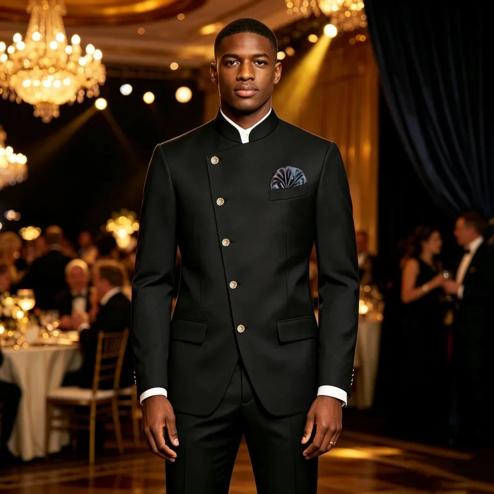 Single Breasted Wedding Suit Jacket For Men 1 Piece Stand Collar Slim Fit Fashion Blazer Prom Banquet Formal Business Outerwear