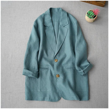 Elegant Long Sleeve Women's Linen Suit Jacket Thin Outerwear New Spring Fashion Ladies' Classic Versatile Pure Cotton Blend