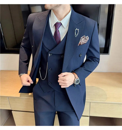 Classic Striped Wedding Suit Set Men 3 Piece Set (jacket+vest+pant) Business Formal Casual Suits Office Party Prom Groom Suit