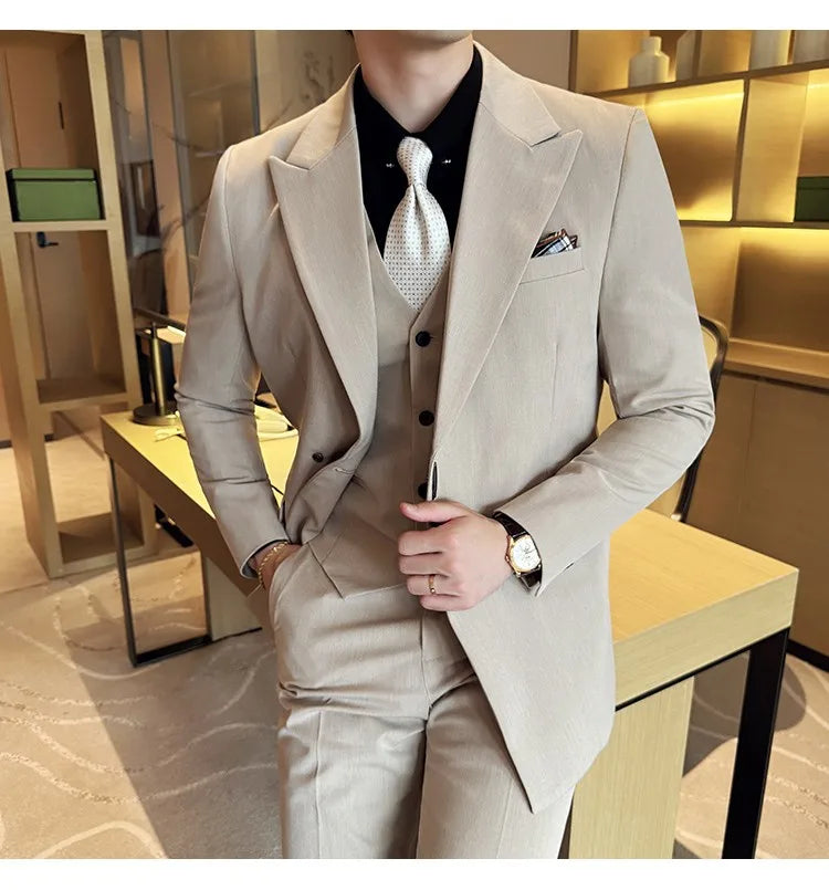 Men's 3-Piece Slim Fit Suit Set – Jacket, Vest & Pants for Wedding, Prom & Business