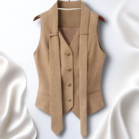 2026 Spring Autumn New Retro Versatile Sleeveless Suit Vest Small Fragrant Temperament Short Blazer Vest Women Waistcoat Jcaket