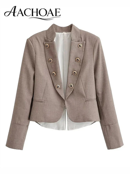 Elegant Women Cropped Blazer Jacket Double Breasted Button Slim Fit Short Suit Coat Office Lady Chic Tailored Blazer Top