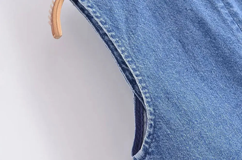 Women Fashion Front Button Denim Waistcoat Vintage V Neck Sleeveless Female Outerwear Chic Vest Tops
