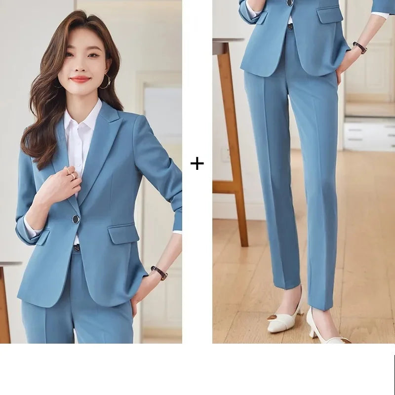 2025 Fashion Black Women Pant Suit 2 Piece Set Office Ladies Female Business Work Wear Formal Blazer Jacket And Trouser