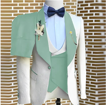 White Jacquard Elegant suits Men For Wedding Formal Jacket Vest Pants 3 Pieces Groomsman Tuxedos Tailored Male Fashion Clothing