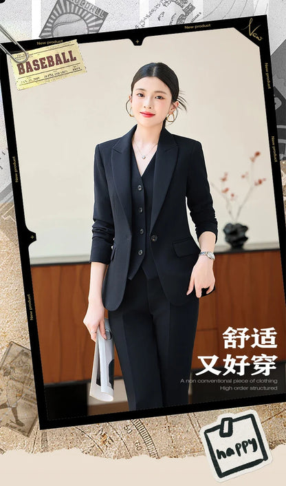 Fashionable professional women's two-piece pant+ suit jacket. Sophisticated elegant, slim fit comfortable. 2025 new style