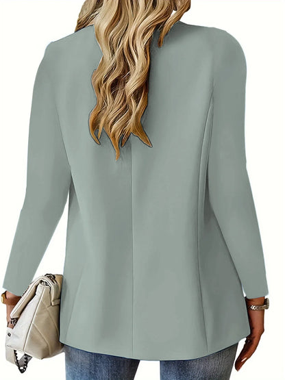 Women's Solid Color Single Button Blazer Autumn Long Sleeve Lapel Office Jacket Slim Fit Casual Workwear with Front Pockets